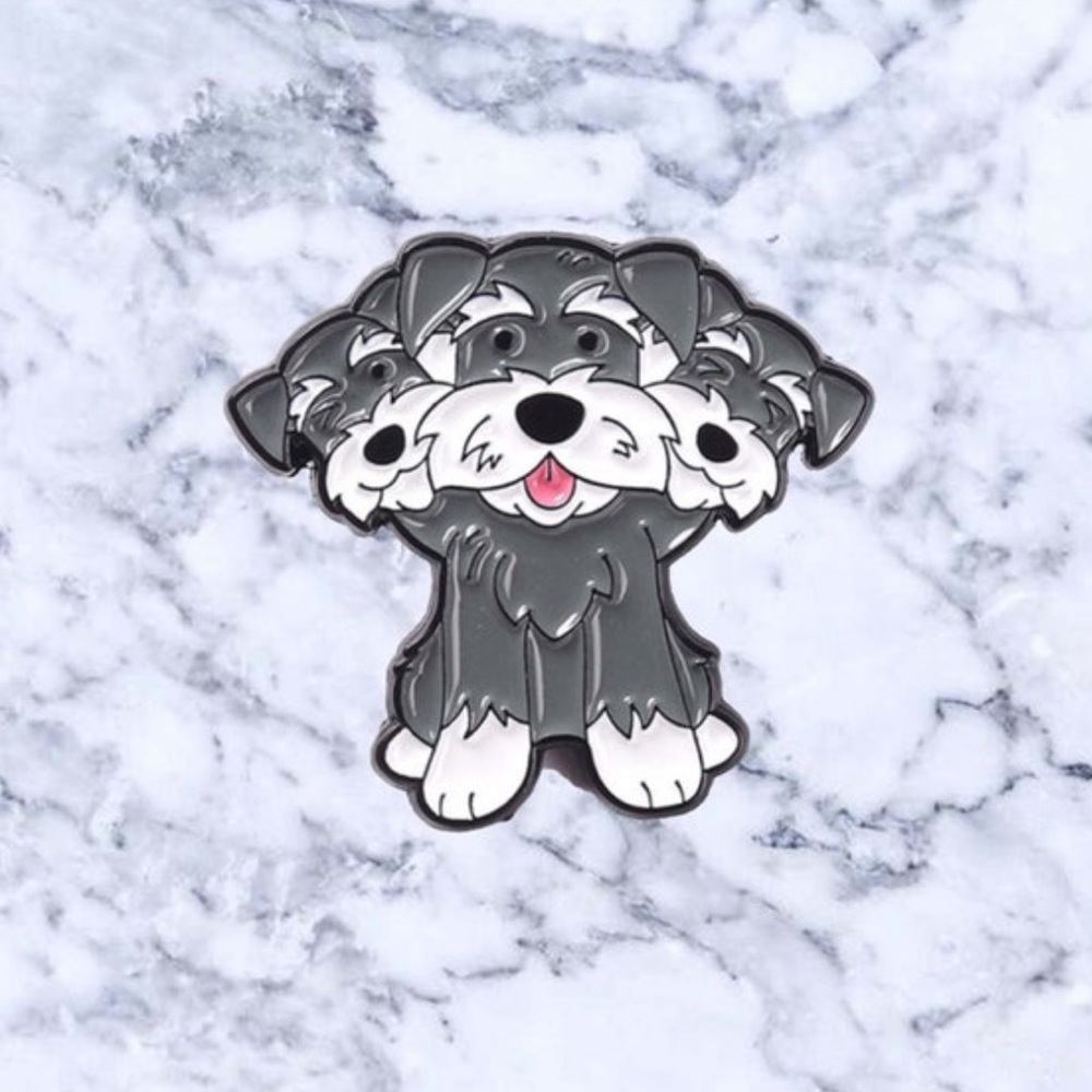 Three Headed Schnauzer Enamel Pin